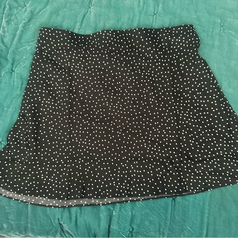 Quince 100% Washable Silk Polka Dot Mini Skirt XL Black White - Picture 2 of 4